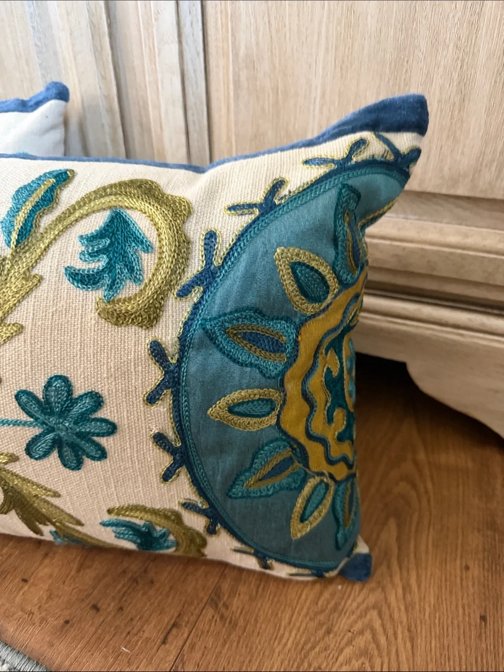 Pier 1 Embroidered Lumbar Pillows in Blue, Teal & Gold